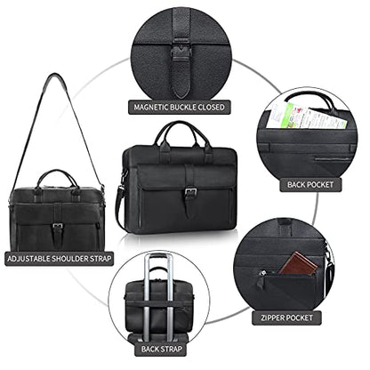 ESTARER Laptop Briefcase 15.6 Inch, Men’s Briefcase for Business/Travel, Leather Computer Office Work Bag, Water Resistant Laptop Bag, Black