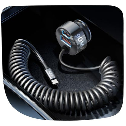 LISEN 90W USB C Car Charger for iPhone 17/16/15 Series | Car Charger USB C Fast Charge Adapter,Super Fast for Men Women, Car Accessories, Compatible with iPhone 17 16 15 Pro Max - color: Black-90inch