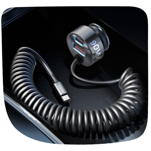 LISEN 90W USB C Car Charger for iPhone 17/16/15 Series | Car Charger USB C Fast Charge Adapter,Super Fast for Men Women, Car Accessories, Compatible with iPhone 17 16 15 Pro Max - color: Black-90inch