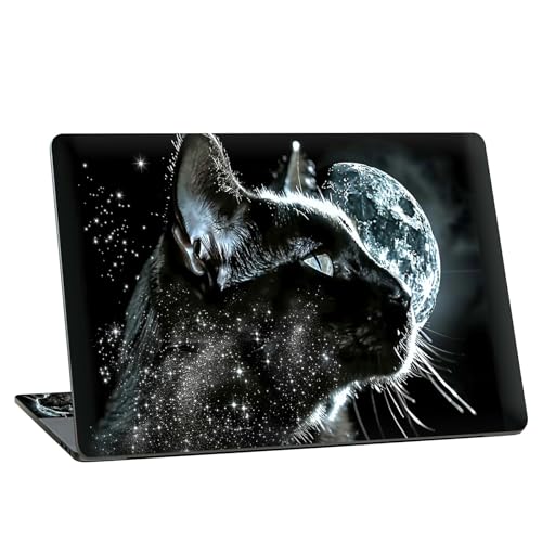Universal Laptop Skin Sticker with 2 Wrist Pad Skins, Waterproof Scratch Resistant Vinyl Laptop Cover Decal, Cut to Fit for 11–15.6 Inch MacBook HP Dell Lenovo, Black Cat Moon - color: Black Cat Moon