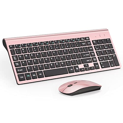 Wireless Keyboard and Mouse Ultra Slim Combo, TopMate 2.4G Silent Compact USB 2400DPI Mouse and Scissor Switch Keyboard Set with Cover, Batteries Included, for PC/Laptop/Windows/Mac - Rose Gold Black - color: Rose Gold Black
