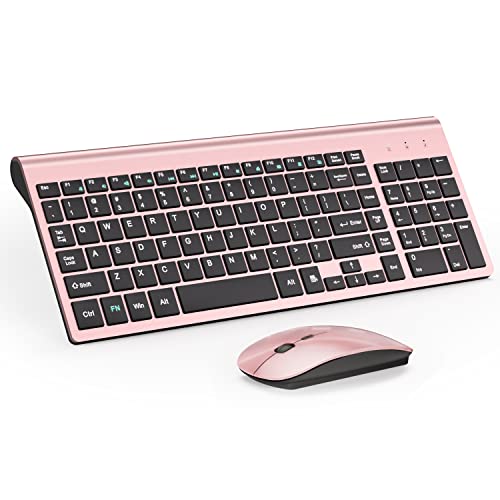 Wireless Keyboard and Mouse Ultra Slim Combo, TopMate 2.4G Silent Compact USB 2400DPI Mouse and Scissor Switch Keyboard Set with Cover, Batteries Included, for PC/Laptop/Windows/Mac - Rose Gold Black - color: Rose Gold Black