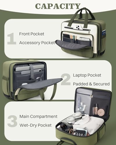 AUROTIER Rolling Puffer Laptop Bag, Rolling Briefcase for Women, Wheeled 16 Inch Computer Bag, Water Resistant Stylish Overnight Underseat Carry On Luggage with Wheels for Work Travel Business, Green - color: Green