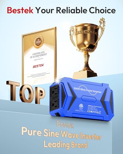 BESTEK Pure Sine Wave Power Inverter, 300W DC 12-17V to 110V AC Car Adapter | Vehicle Plug in Cigarette Lighter Outlet Solar Inverter, 4.8A Dual USB Fast Charging Ports for Phone, Laptop, CPAP(Blue) - color: Blue