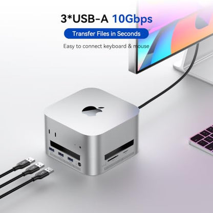 ACASIS 40Gbps Mac mini M4 Dock & Stand with Dual-Bay NVMe SSD Enclosure | Aluminum DP Hub for Mac mini M4 and M4 Pro 2024, 4K60Hz DP, 3X10G USB A, PD 30W, SD/TF 4.0, Support Dual SSD B+M M-Key
