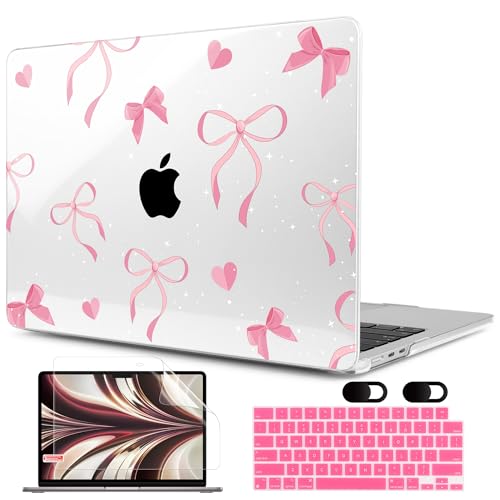 MEEgoodo Case for M5/M4/M3/M2 MacBook Air 13 inch Case 2026 2025 2024 2022, Fit Model A3449/A3240/A3113/A2681, Laptop Hard Shell Compatible with MacBook Air 13.6-inch, Pink Ribbons Bows - color: Pink Ribbons Bows