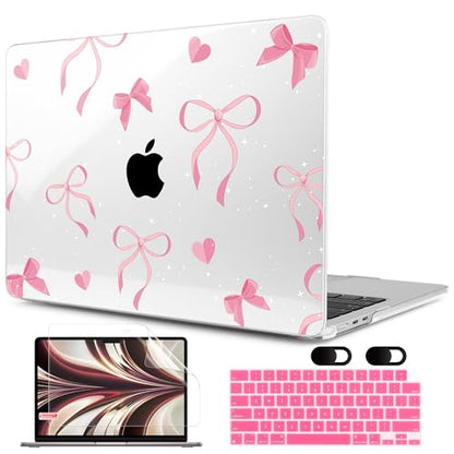MEEgoodo Case for M5/M4/M3/M2 MacBook Air 13 inch Case 2026 2025 2024 2022, Fit Model A3449/A3240/A3113/A2681, Laptop Hard Shell Compatible with MacBook Air 13.6-inch, Pink Ribbons Bows - color: Pink Ribbons Bows