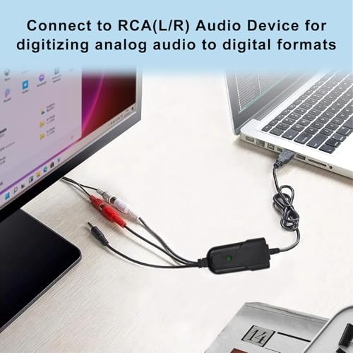 Wiistar USB2.0 Audio Capture Card RCA L/R+3.5mm Audio to USB up to 96kHz | Support Wave/MP3 for Tape MD CD Player Phono Laptop
