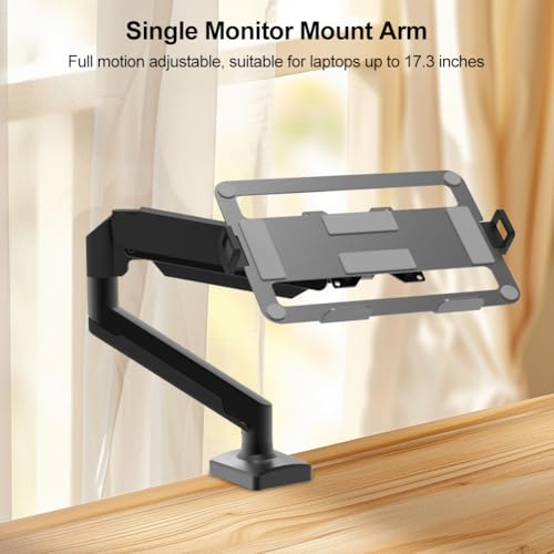 Laptop Arm Mount Adjustable Laptop Desk Mount 2-9kg Gas Spring Arm Up to 17.3 Inch Laptop Holder Tray Desktop Stand Clamp-on(Silvery)