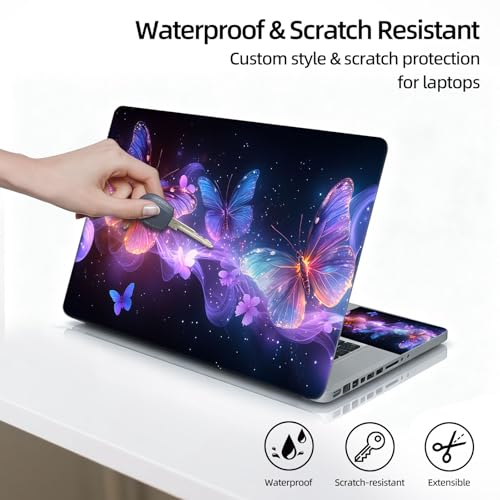 Universal Laptop Skin Sticker Decal, 12"-15.6" Aesthetic Vinyl Wrap, Neon Purple Butterflies Waterproof Notebook Cover Art Protector for MacBook HP Dell Lenovo, Fits 13" 14" 15" 15.6" - color: Neon Purple Butterflies