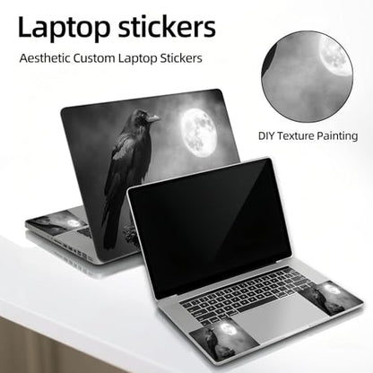 Universal Laptop Skin Sticker Decal, 12"-15.6" Aesthetic Vinyl Wrap, Raven Moon Night Waterproof Notebook Cover Art Protector for MacBook HP Dell Lenovo, Fits 13" 14" 15" 15.6" - color: Raven Moon Night