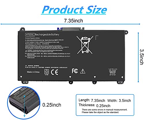 HTO3XL HT03XL L11119-855 Laptop Battery for HP Spare Pavilion 15-da0xxx 15-cs0xxx 15-cs3073cl 15-cs3153cl 15-cs1065cl 15-da0014dx 15-da012dx 15-db0011dx 17-by0053cl 14-dk1013dx 15-cs0053cl - size: 11.26 x 4.53 x 1.46 inches