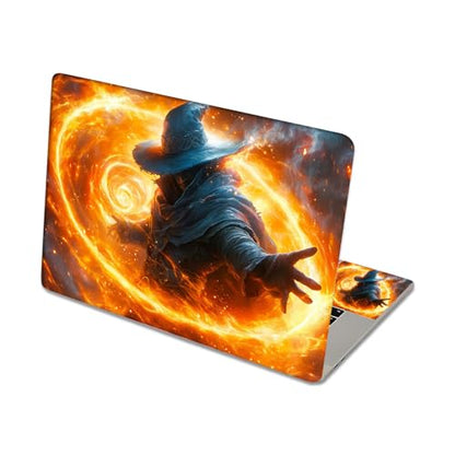 Aesthetic Laptop Skin Sticker, Blue Hat Mage with Swirling Fire Magic Waterproof Vinyl Laptop Decal, Removable Bubble Free, Reusable Protective Cover for 13 14 15 15.6 Inch - color: Blue Hat Mage with Swirling Fire Magic