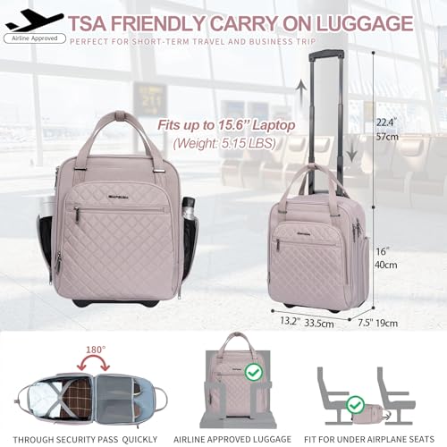 EMPSIGN Underseat Carry On Wheeled - 16" Carry on Bag with Wheels Multi-functional Lightweight Rolling Bag Overnight Weekender Small Suitcase for Women Men Travel Business, Dusty Pink - color: Dusty Pink