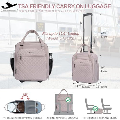 EMPSIGN Underseat Carry On Wheeled - 16" Carry on Bag with Wheels Multi-functional Lightweight Rolling Bag Overnight Weekender Small Suitcase for Women Men Travel Business, Dusty Pink - color: Dusty Pink