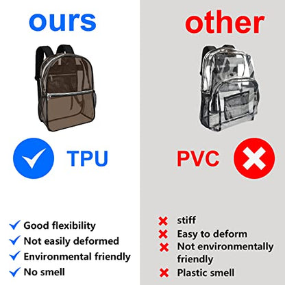 Clear Backpack Heavy Duty TPU, 17.2 Inch Transparent Bookbag for School College Work Travel, Large See Through Backpack with Laptop Compartment, Reinforced Padded Straps, Black - color: Black