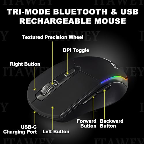 Bluetooth LED Mouse + Pad Combo | LED Strip, Dual BT/2.4G, Quiet, 6 Buttons
