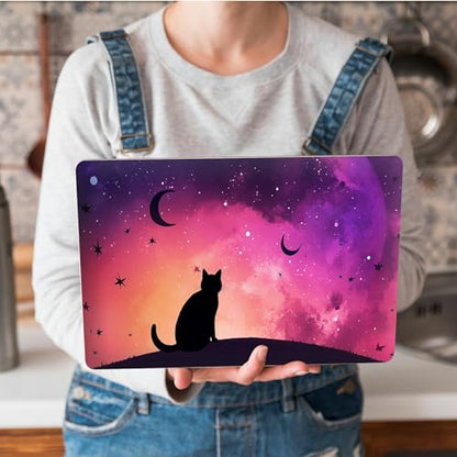 Universal Laptop Skin Sticker with 2 Wrist Pad Skins, Waterproof Scratch Resistant Vinyl Laptop Cover Decal, Cut to Fit for 11–15.6 Inch MacBook HP Dell Lenovo, Cat Purple Sky - color: Cat Purple Sky