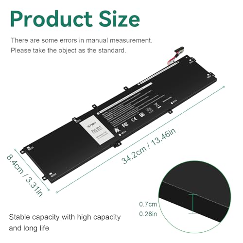 TREE.NB 97Wh 4K1VM Battery Replacement for Dell G7 17 7700 Series Notebook W62W6 0W62W6 9TM7D 09TM7D XYCW0 0XYCW0 V0GMT NCC3D 0NCC3D NYD3W 0NYD3W 6-Cell - size: 13.46x3.31x0.28inch 4K1VM