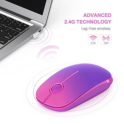 Unipows Wireless Mouse-2.4G Slim Portable Computer Mouse, Gradient Purple | Nano Receiver, Less Noise Mobile Optical Mice for Notebook, PC, Laptop, Desktop - color: Gradient Purple
