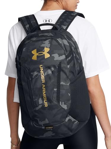 Under Armour Unisex-Adult Hustle 6.0 Backpack, (001) Black/Black/Metallic Gold, One Size Fits Most | (001) - color: (001) Black / Black / Metallic Gold, size: One Size