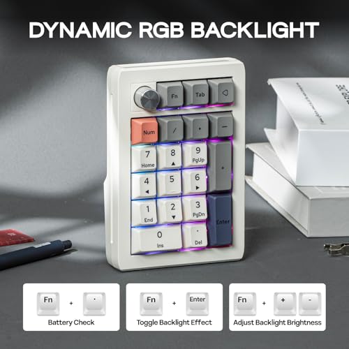 EPOMAKER EK21 VIA Gasket Number Pad w/ 1000mAh Battery, BT 5.0/2.4GHz/Wired | Hot-Swap Numpad with Aluminum Alloy knob, Programmable for Win/Mac/Gaming (Retro White, Wisteria V2 Switch) - color: Retro White, size: Wisteria V2 Switch