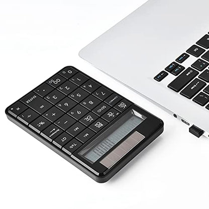 2.4G USB Numeric Keypad, 2 in 1 Mini Portable Numpad with LCD Display and USB Receiver and Calculator Function, Support Solar Power and 2 AAA Batteries