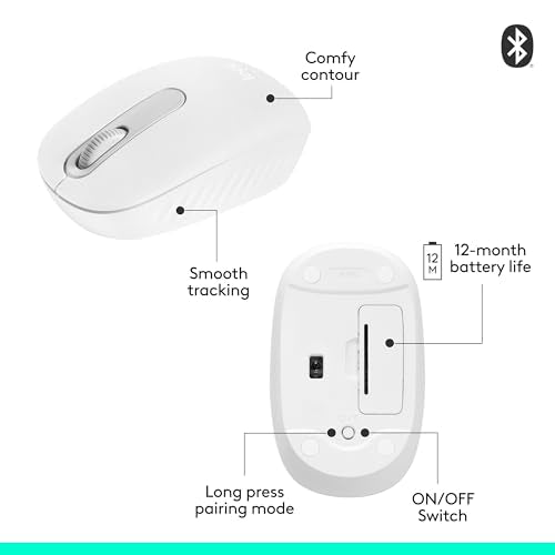 Logitech M196 Compact Ambidextrous Bluetooth Wireless Mouse - Off White | Bluetooth connectivity, no USB receiver, quiet clicks, 3 non-customizable buttons, 12-month battery life, PC Mac compatible - color: White