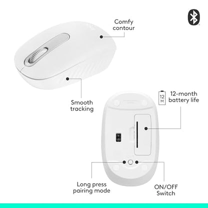 Logitech M196 Compact Ambidextrous Bluetooth Wireless Mouse - Off White | Bluetooth connectivity, no USB receiver, quiet clicks, 3 non-customizable buttons, 12-month battery life, PC Mac compatible - color: White