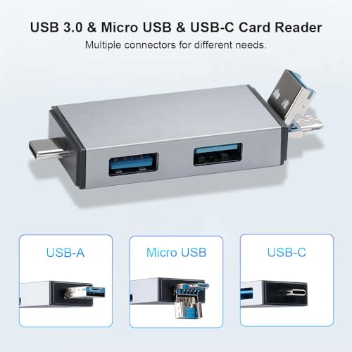 4-in-1 Memory Card Reader,USB A and USB-C to SD Micro SD MS CF Card Reader Adapter, 4 Cards Simultaneously Read and Write, Compatible with iPhone/Ipad/MacBook/PC/Laptop/Tablet