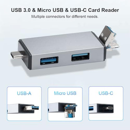 4-in-1 Memory Card Reader,USB A and USB-C to SD Micro SD MS CF Card Reader Adapter, 4 Cards Simultaneously Read and Write, Compatible with iPhone/Ipad/MacBook/PC/Laptop/Tablet