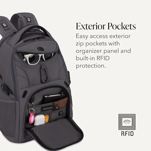 SwissGear 1900 Mini ScanSmart 16-Inch Backpack, Fits Up to 13-Inch Laptop, RFID Protection & ScanSmart TSA-Friendly Compartment, Charcoal - color: Charcoal