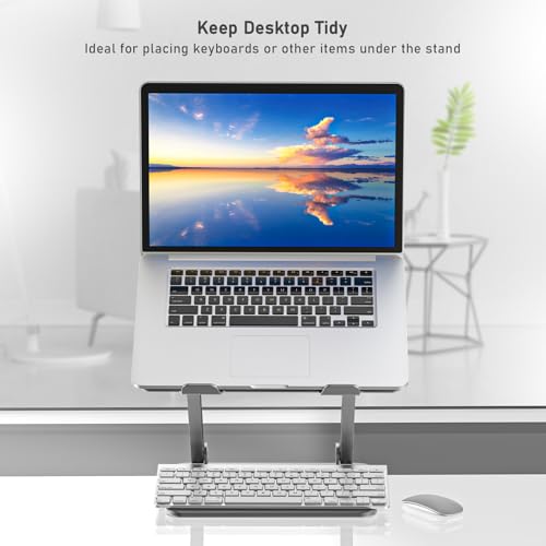BoYata Laptop Stand, Adjustable Metal Desktop Riser, Up to 15 Inches, Gray | Slide-Proof Silicone Pads and Protective Hooks Provide Stable Support for MacBook, Notebooks and Laptops up to 15 Inches - color: Space Gray