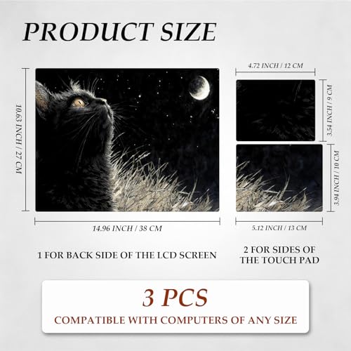 DEGDFSGR 12.1-15.6 Inch Universal Reusable Laptop Skin Sticker Decal,Waterproof Removable Protector for Notebook Cover,Scratch-Resistant Vinyl Cuttable Full Wrap Sticker, Black Cat Under Crescent Moon - color: Black Cat Under Crescent Moon