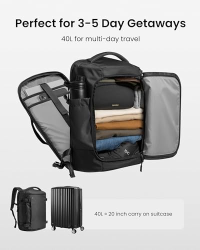 tomtoc Travel Backpack, TSA Friendly Flight Approved Carry-on Luggage Hand Water-resistant Lightweight Business Rucksack - color: Black-ripstop, size: 40L