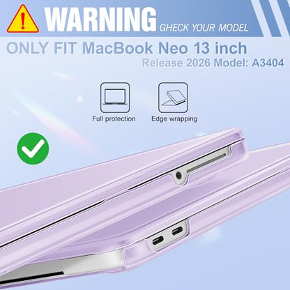 May Chen for MacBook Neo 13 inch Liquid Retina Display ((2026 Release A3404), Slim & Lightweight Protective Case with Screen Protector&Keyboard Cover&Dust Plug, Crystal Purple - color: Crystal Purple
