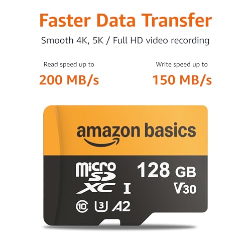 Amazon Basics 128GB microSDXC Memory Card with Adapter for Smartphones, Drones, Cameras, Full HD, Read Speed Up to 200MB/s, 2-Pack - size: 128GB (Pack of 2)