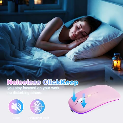 Wireless Bluetooth Mouse Rechargeable Long Lasting Dual Mode - BT 5.2 & 2.4G Silent RGB LED Mice, Slim Portable Ergonomic Mouse for Laptop/PC/Tablet/MacBook/iPad/Apple Devices(Pink) - color: Pink