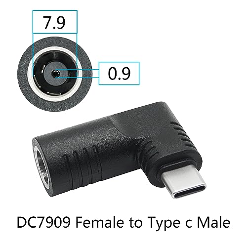 Right Angle DC 7909 to USB C Connector Adapter, 90 Degree PD 65W DC 7.9mm x 0.9mm to USB Type C Male Plug Power Charge Adapter for Laptop, Phone - Black - style: DC 7909 to USB Type c