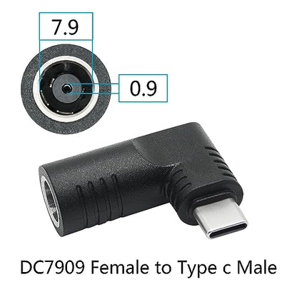 Right Angle DC 7909 to USB C Connector Adapter, 90 Degree PD 65W DC 7.9mm x 0.9mm to USB Type C Male Plug Power Charge Adapter for Laptop, Phone - Black - style: DC 7909 to USB Type c
