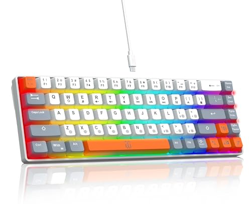 Snpurdiri 60% Percent Gaming Keyboard, Ergonomic Compact RGB Backlit Small Gaming Keyboard for Windows, PC, Laptop (68 Keys, White-Grey-Orange) - color: White Grey Orange