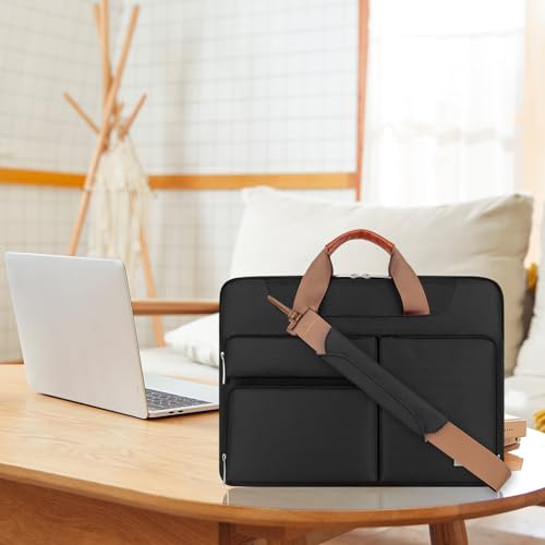 Lacdo 15.6 Inch 360° Protective Laptop Shoulder Bag Sleeve Case Compatible With 15.6" Acer Aspire, Predator, Dell Inspiron, Asus ZenBook 15 VivoBook, HP Pavilion, IdeaPad, ThinkPad Computer Bag,Black - color: Black, size: 15.6 Inches