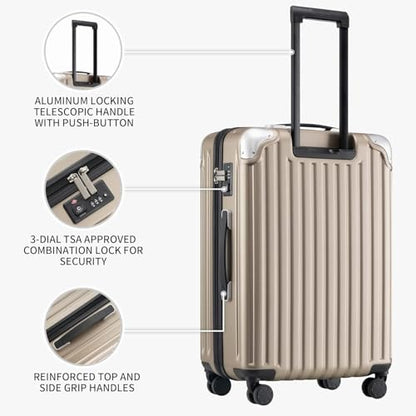 LEVEL8 Grace Luggage Sets Hardshell Suitcase with Wheels, Sturdy Large Suitcase Tsa Lock 20 Inch Expandable Carry on 24 Inch 28 Inch Checked Luggage, 3-Piece Set (20/24/28), Champagne - color: Champagne, size: 3-Piece Set (20/24/28)