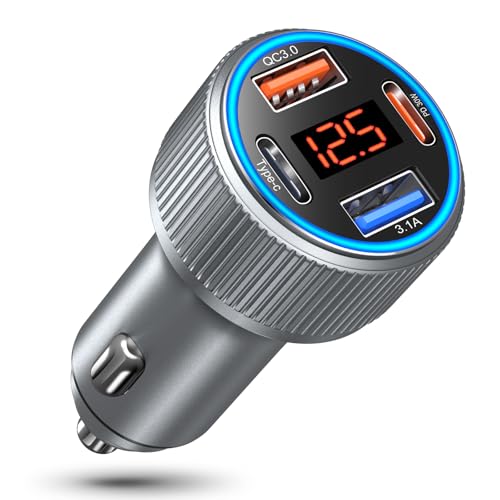 Car Charger USB C, 65W Multi Port Dual 12V Cigarette Lighter USB Car Charger Adapter with Voltage Display PD/QC 3.0 Super Fast Charge Car Phone Charger for iPhone 17 16 15 14 13 12 Pro Max Plus(Gray) - color: Gray, size: 1-Pack