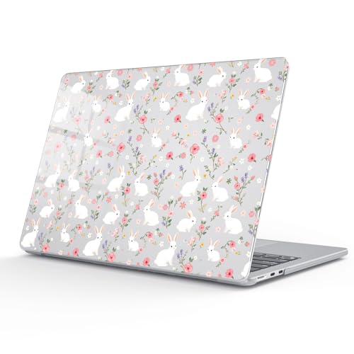 for MacBook Air 13.6 Inch Case M5/M4/M3/M2 2026-2022 Release A3449 A3240 A3113 A2681 Flower Bunny Aesthetic Design Crystal Clear Girly Case Laptop Protective Hard Shell Cover - color: Flower Bunny
