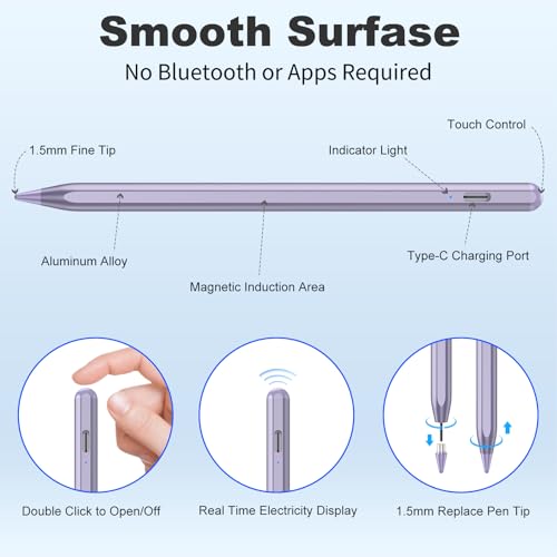 COO Universal Active Stylus Pen for iOS, Android & Samsung Touch Screens | Smart Digital Stylus for Lenovo/Vivo/Mi/HUAWEI Tablets, iPhone/Samsung/Pixel Phones for Drawing&Writing, Purple - color: Purple