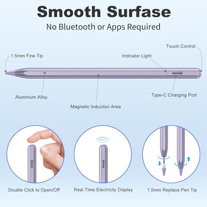 COO Universal Active Stylus Pen for iOS, Android & Samsung Touch Screens | Smart Digital Stylus for Lenovo/Vivo/Mi/HUAWEI Tablets, iPhone/Samsung/Pixel Phones for Drawing&Writing, Purple - color: Purple