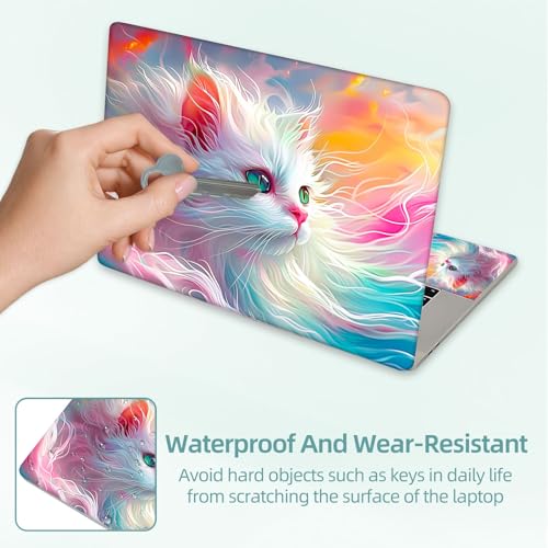Universal Laptop Skin Decal, 3-Piece Vinyl Protector for 12 13 14 15.6" Notebook, Waterproof Anti-Scratch, Easy Trim & Bubble-Free Finish, Cat with Pink and Blue Fur - color: Cat with Pink and Blue Fur