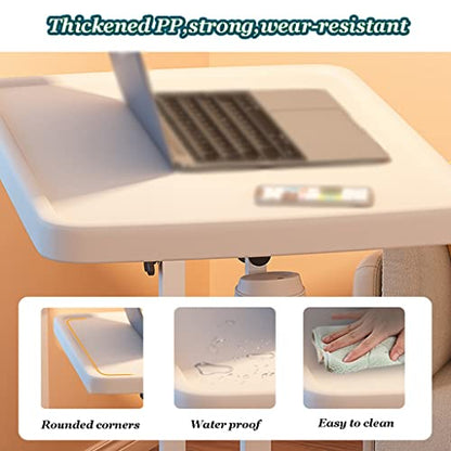 Small Computer Desk for Apartment Living Room, Height Adjustable Standing Desk Foldable Lift Sofa Side Table, Home Office Table with Cup Holder(White) - color: White