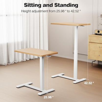 ROMOON Overbed Table with Wheels, Height Adjustable Hospital Bedside Table | Mobile Standing Desk & Rolling Laptop Cart for Home Office, Bed, Couch, Small Spaces, 27.6" W x 15.7" D, Natural Oak - color: Natural Oak